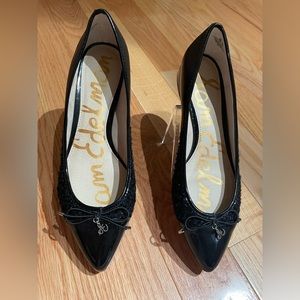 Sam Edelman black, patent,leather, tweed flats with bow and silver charm! NWOT.